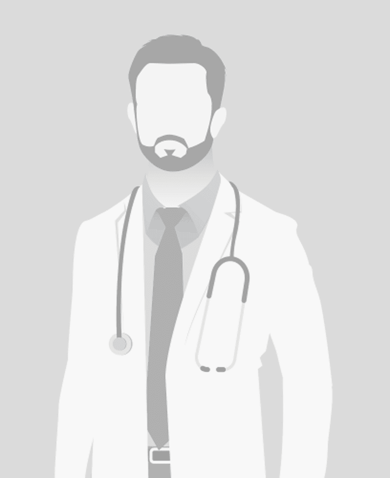 Illustration of a male doctor wearing a white coat, tie, and stethoscope around his neck, with no facial features depicted, set against a plain background.