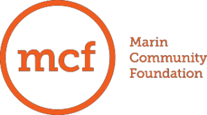 Orange circle with lowercase mcf inside; to the right, orange text reads Marin Community Foundation on a light gray background.