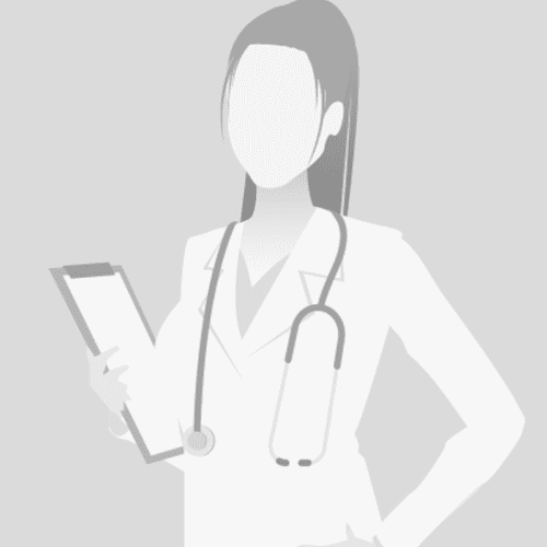 Illustration of a faceless female doctor wearing a white coat and stethoscope, holding a clipboard in one hand and resting her other hand on her hip.