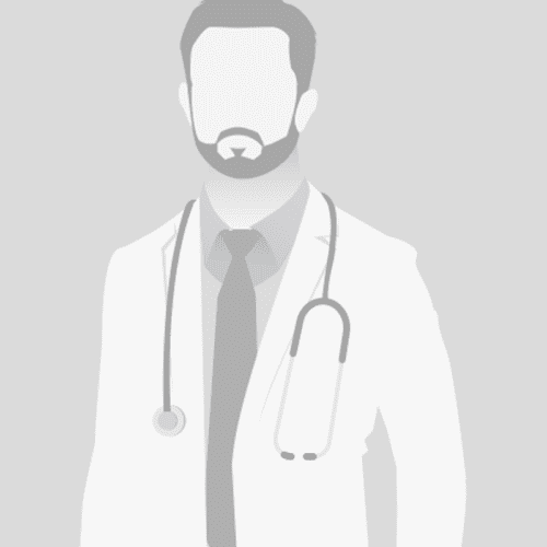 Illustration of a male doctor wearing a white coat, shirt, and tie, with a stethoscope draped around his neck, shown on a light gray background. The face is not detailed.