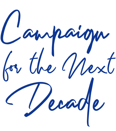 Blue handwritten script text reads: Campaign for the Next Decade on a light background.
