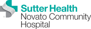 Logo of Sutter Health Novato Community Hospital, featuring a teal medical cross with a stylized gray and white S shape, and the hospital name in teal and black text.